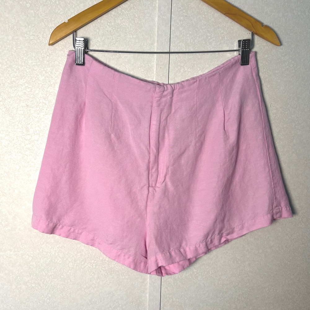 High Waisted Light Pink Linen Blend retro shorts Hot Pants Barbiecore Beach cute